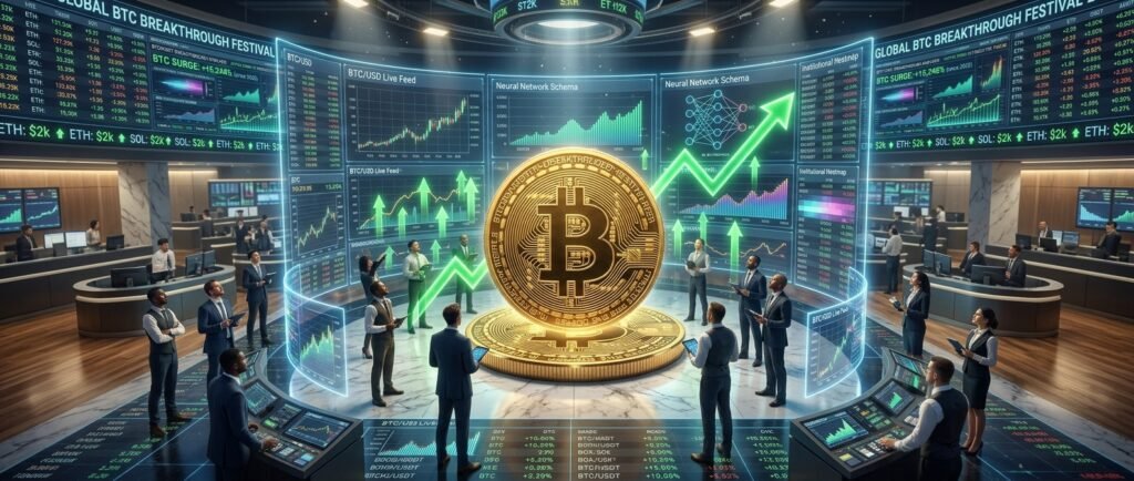 Institutional Bitcoin ETF inflows and market growth metrics.