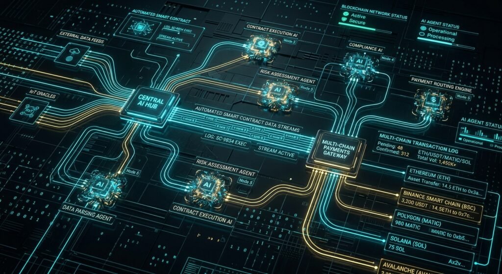 Autonomous AI Agent network execution diagram powered by Fetch.ai.
