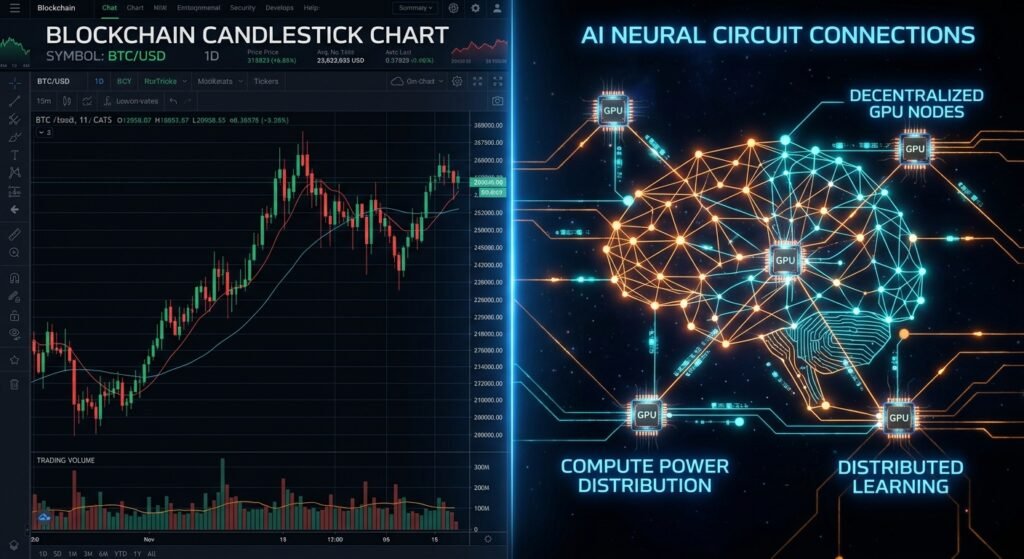 Side-by-side comparison of traditional blockchain networks and decentralized AI infrastructure.