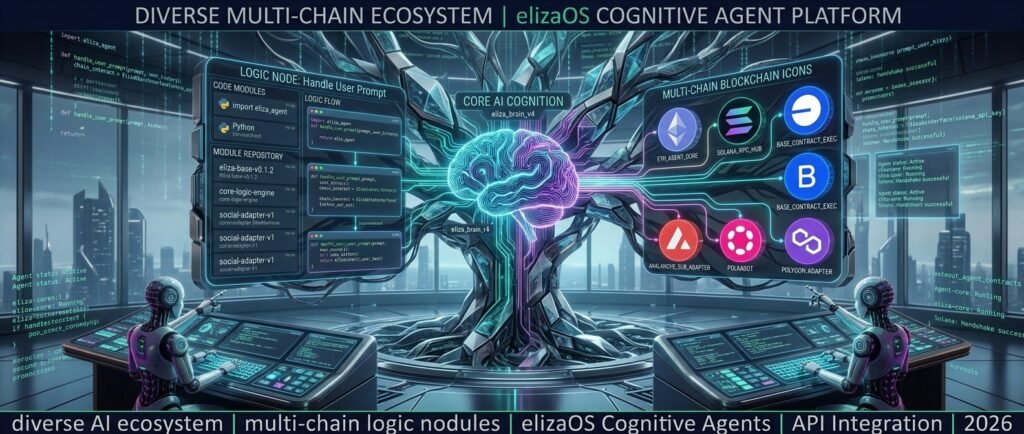 elizaOS multi-chain AI agent developer framework interface.